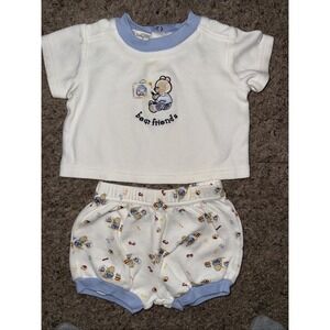 Vintage‎ Y2K Laura Ashley Boys Baby Boy Teddy  Themed 2 Piece Set Bubble Shorts